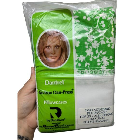 Dantrel Standard Size Vintage No Iron Dan Press Pillowcase Set Green Floral New - Picture 1 of 6
